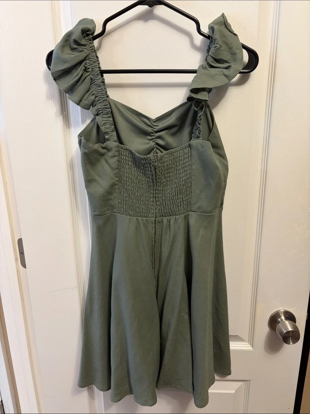 Francesca's Collections Olive Green Ruffle Strap Fit & Flare Dress